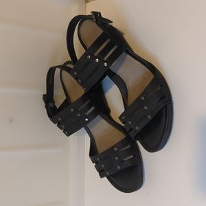 ECCO Black Panama Touch Leather Wedge Sandal 39